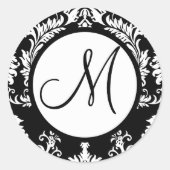 Black Damask Monogram Wedding Seal Ronde Sticker (Voorkant)