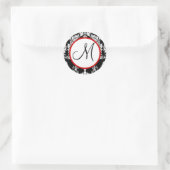 Black Damask Monogram Wedding Seal Ronde Sticker (Tas)