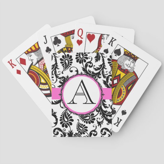 Black Damask Monogramed Pink Wedding Card Speelkaarten (Achterkant)
