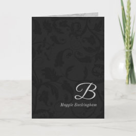 Black Damask Monogrammed Deluxe Greeting Notitiekaartje