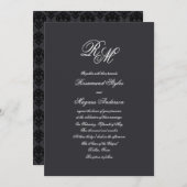 Black Damask | Monogrammed Wedding Kaart (Voorkant / Achterkant)
