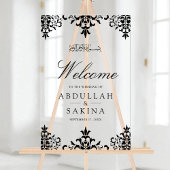 Black Damask Muslim Wedding Welcome Acryl Bord