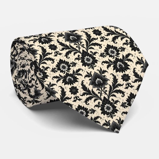 Black Damask on Sepia Stropdas (Opgerold)