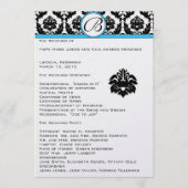 Black Damask on White Aqua Trim Wedding Program Programmakaart (Voorkant)