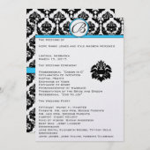 Black Damask on White Aqua Trim Wedding Program Programmakaart (Voorkant / Achterkant)