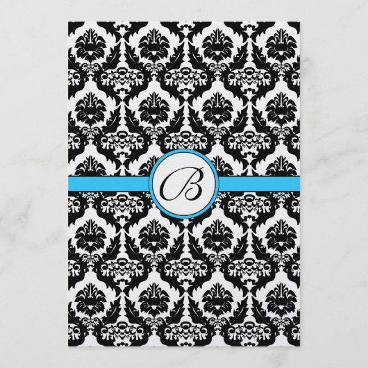 Black Damask on White Aqua Trim Wedding Program Programmakaart (Achterkant)