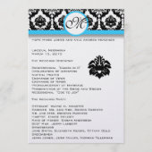 Black Damask on White Aqua Trim Wedding Program Programmakaart (Voorkant)
