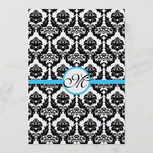 Black Damask on White Aqua Trim Wedding Program Programmakaart (Achterkant)