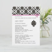 Black Damask on White Pink Trim Wedding Program Programmakaart (Staand voorkant)