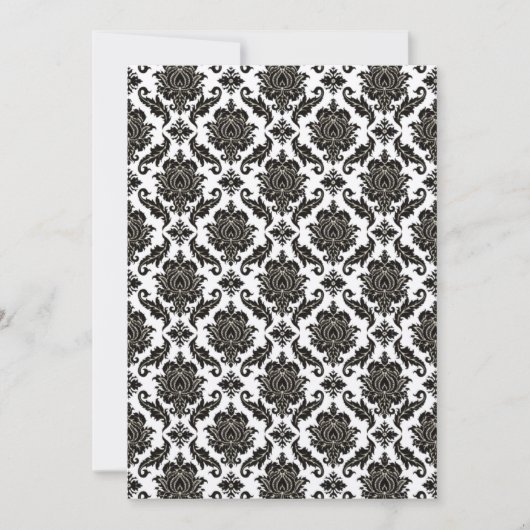 Black Damask on White Red Trim Weddenschap Kaart (Voorkant)