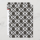 Black Damask on White Red Trim Weddenschap Kaart (Voorkant / Achterkant)
