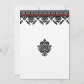 Black Damask on White Red Trim Weddenschap Kaart (Achterkant)