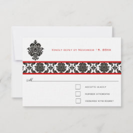 Black Damask on White Red Trim Weddenschap Respons RSVP Kaartje