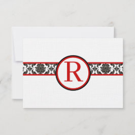 Black Damask on White Red Trim Weddenschap Respons RSVP Kaartje