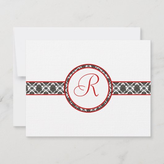 Black Damask on White Red Trim Weddenschap Respons RSVP Kaartje (Voorkant)