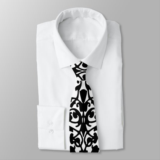 Black Damask op White Designer Necktie Stropdas (Gebonden)