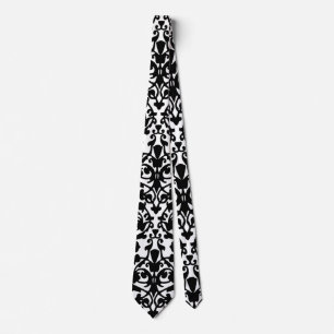 Black Damask op White Designer Necktie Stropdas