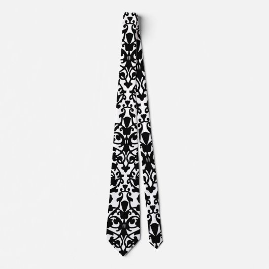 Black Damask op White Designer Necktie Stropdas (Voorkant)
