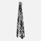 Black Damask op White Designer Necktie Stropdas (Achterkant)