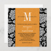 Black Damask Oranje Monogram Weddenschap Kaart (Voorkant / Achterkant)