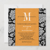 Black Damask Oranje Monogram Weddenschap Kaart (Voorkant)