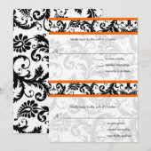 Black Damask Oranje Trim RSVP Wedding Invitation Kaart (Voorkant / Achterkant)