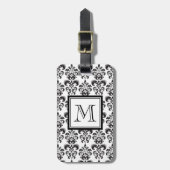 Black Damask Patroon 2 met Uw Monogram Bagagelabel (Voorkant verticaal)