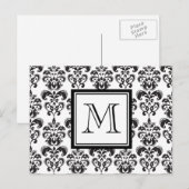 Black Damask Patroon 2 met Uw Monogram Briefkaart (Voorkant / Achterkant)