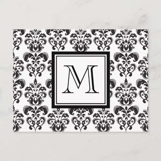 Black Damask Patroon 2 met Uw Monogram Briefkaart (Voorkant)