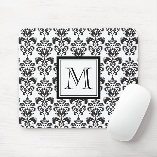 Black Damask Patroon 2 met Uw Monogram Muismat (Met muis)