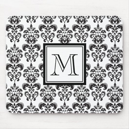 Black Damask Patroon 2 met Uw Monogram Muismat (Voorkant)