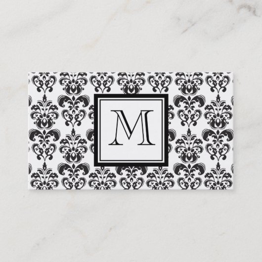 Black Damask Patroon 2 met Uw Monogram Visitekaartje (Voorkant)