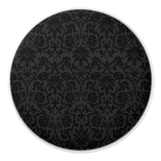 Black Damask Patroon Keramische Knop (Voorkant)