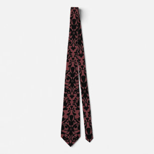 Black Damask Patroon op Red Pear Designer Necktie Stropdas
