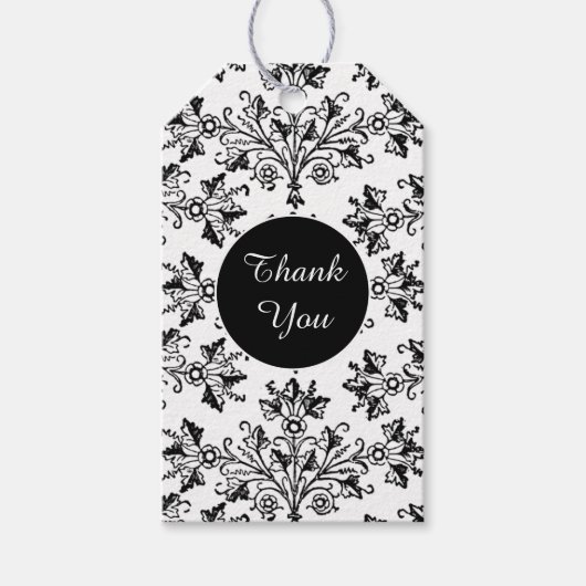 Black  Damask Pattern Aangepast Dank u Label Cadeaulabel (Voorkant)