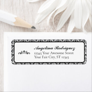 Black Damask Pattern Graduation Etiket
