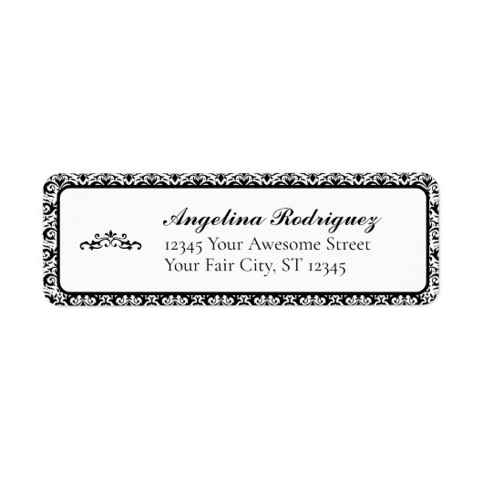 Black Damask Pattern Graduation Etiket (Voorkant)