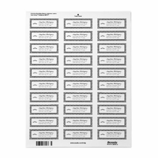 Black Damask Pattern Graduation Etiket (Full Sheet)
