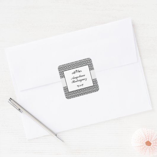 Black Damask Pattern Graduation Vierkante Sticker (Envelop)