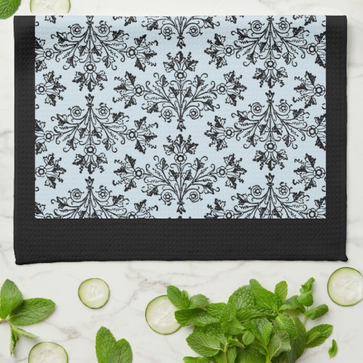 Black Damask Pattern op Grey Kitchen Towel Theedoek (Gevouwen)
