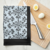 Black Damask Pattern op Grey Kitchen Towel Theedoek (Quarter Fold)