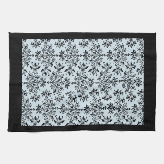 Black Damask Pattern op Grey Kitchen Towel Theedoek (Horizontaal)