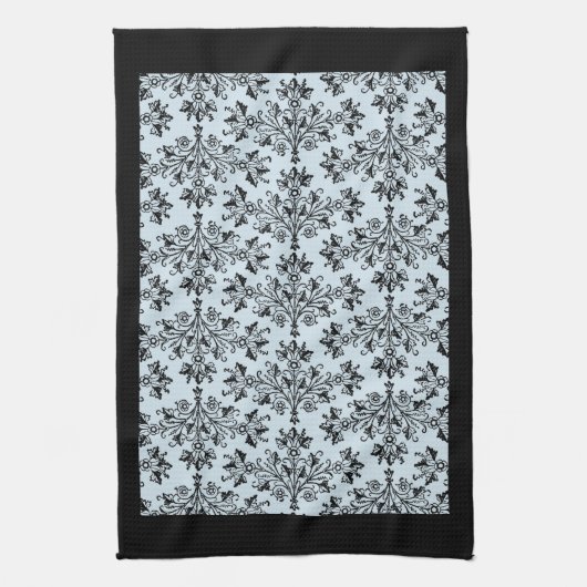 Black Damask Pattern op Grey Kitchen Towel Theedoek (Verticaal)