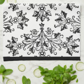 Black Damask Pattern op White Kitchen Towel Theedoek (Gevouwen)