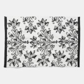 Black Damask Pattern op White Kitchen Towel Theedoek (Horizontaal)