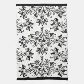 Black Damask Pattern op White Kitchen Towel Theedoek (Verticaal)