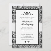 Black Damask Pattern Photo Afstuderen Invitation Kaart (Voorkant)