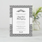 Black Damask Pattern Photo Afstuderen Invitation Kaart (Staand voorkant)