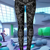Black Damask Pattern Women's Workout Leggings
