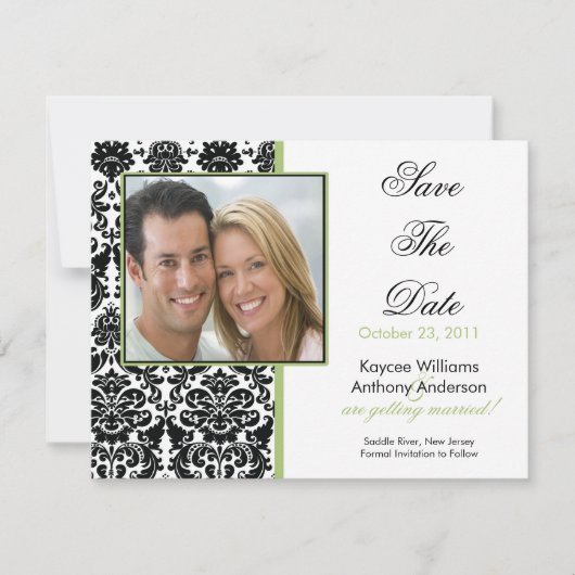 Black Damask Photo Save the Date Notice (Voorkant)